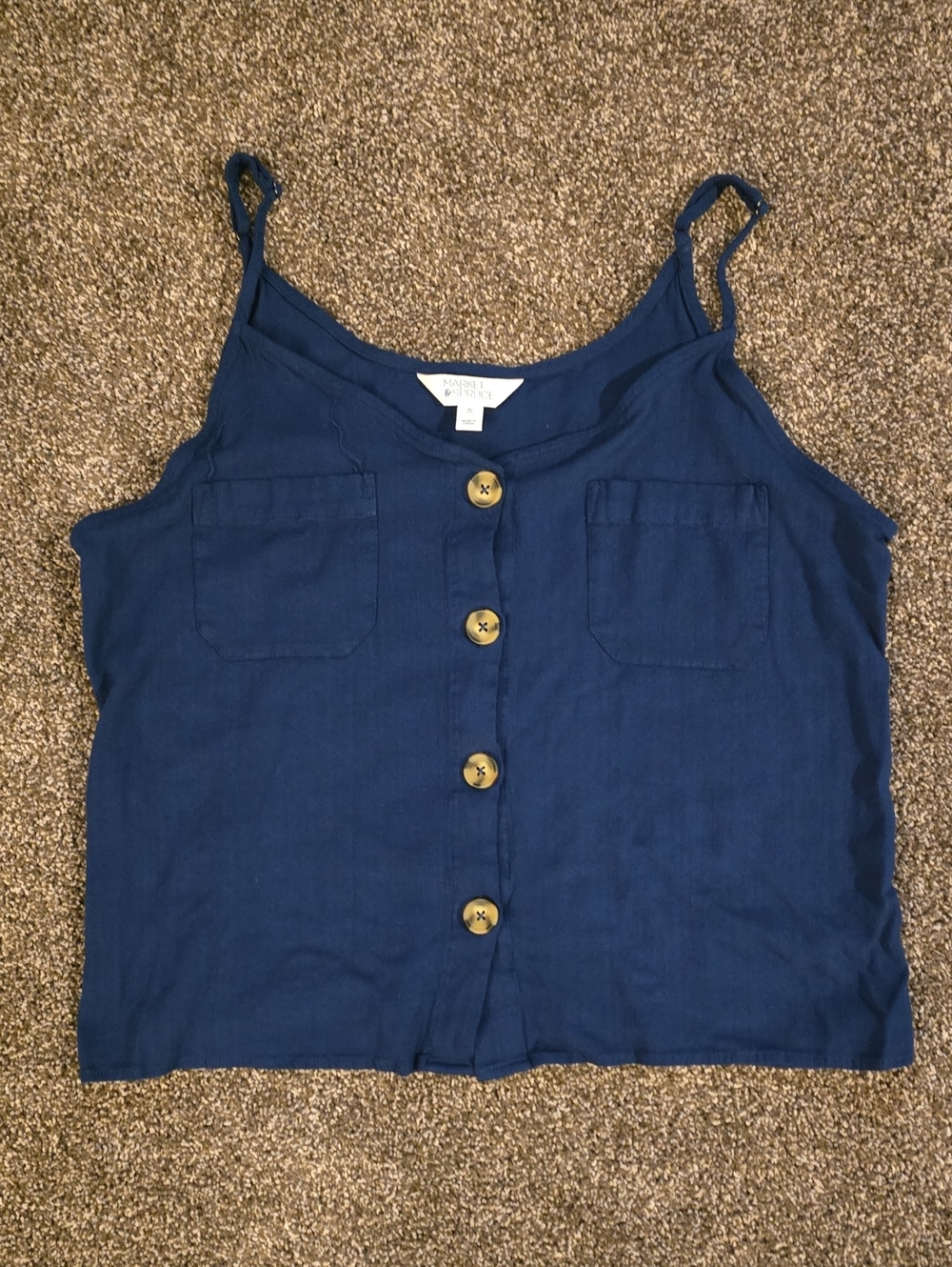 Market & Spruce Navy Button-Front Linen-Blend Cami